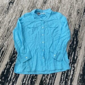 Richard‎ Malcolm Top Women Sz L Turquoise Linen Button Up Lagenlook Beachy Tunic